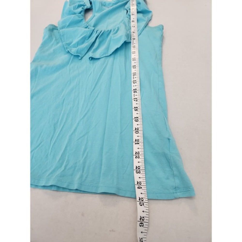 Lilly Pulitzer Womens XS Turquoise Blue Ruffle Neck Pima Cotton Racerback Tank - Picture 4 of 8